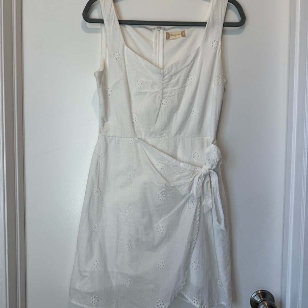 Altar'd State Cream Eyelet Tie-Waist Mini Dress